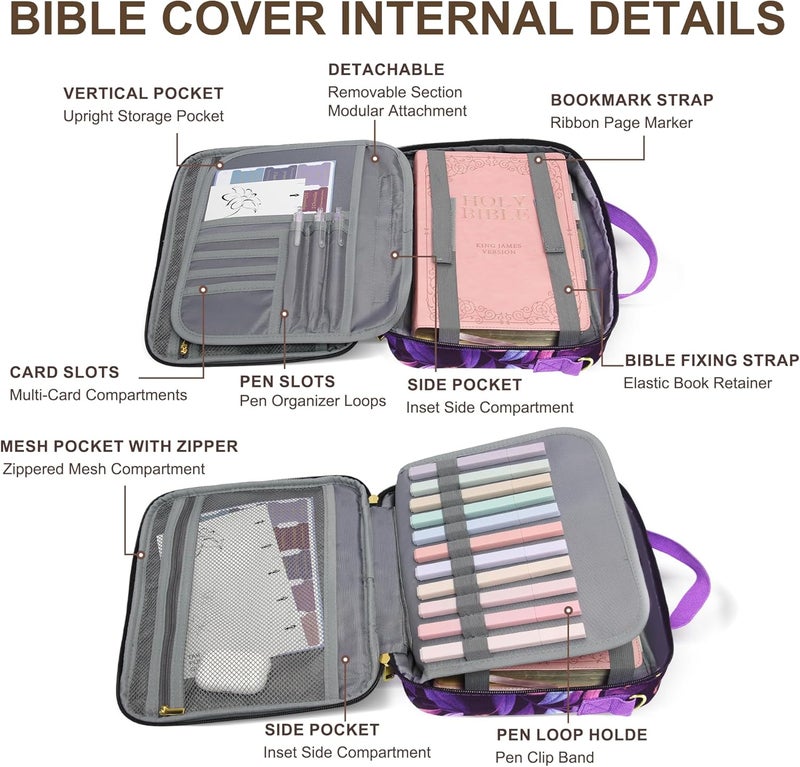 GUEER Bible Cover for Women, Bible Holder, Bible Cover Carrier Carrying Organizer Bag, God is Within Her She Will Not Fall, Zipper and Pockets for Standard Size Bible, Gift for Women（hengban） - Image 4
